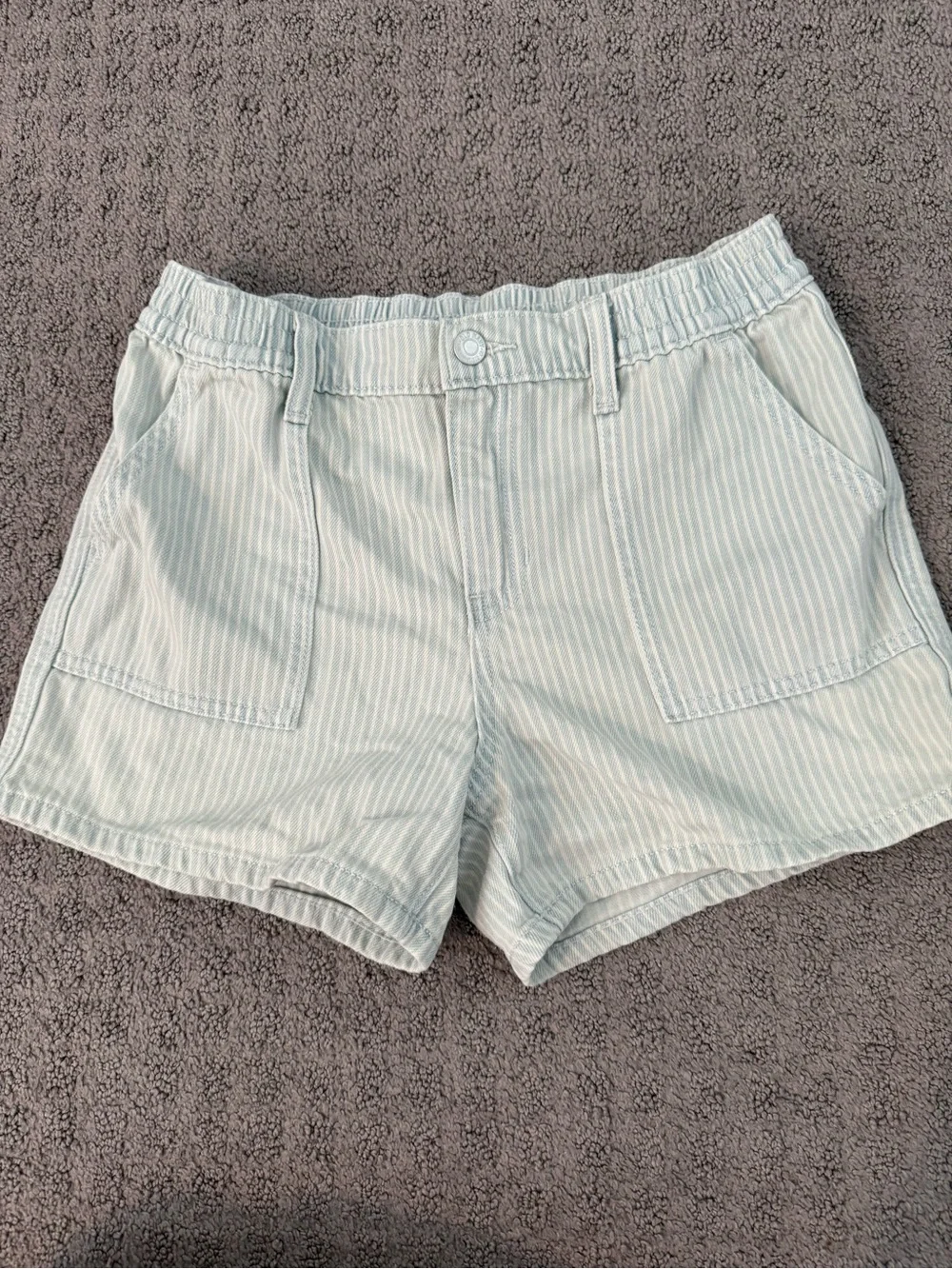Old Navy Light Blue & White Pinstripe Girls' Elastic-Waist Shorts